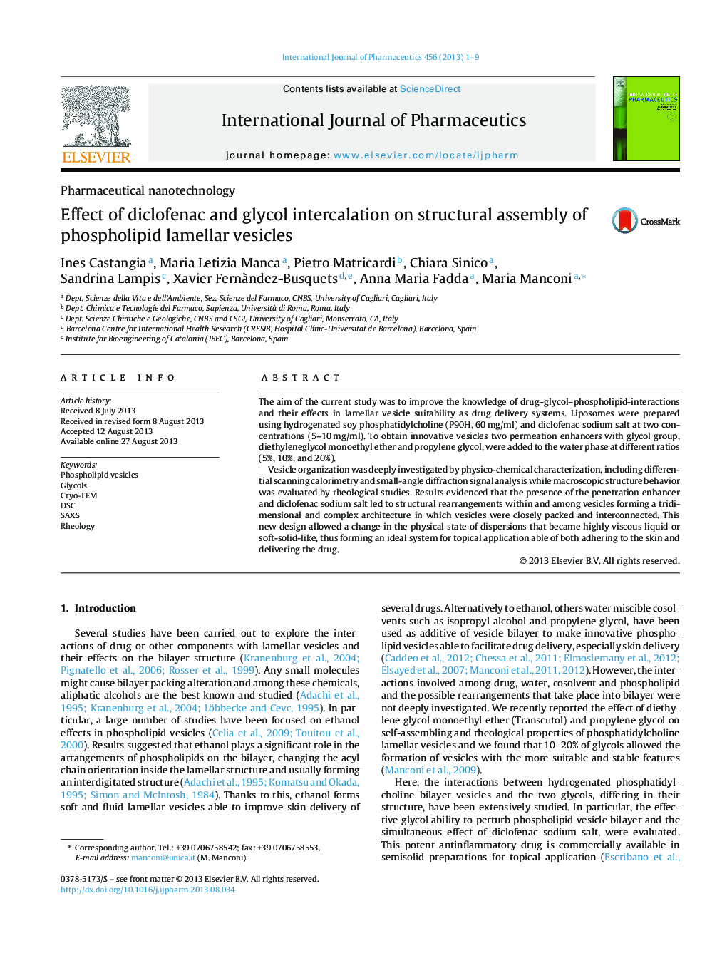 Effect of diclofenac and glycol intercalation on structural assembly of phospholipid lamellar vesicles