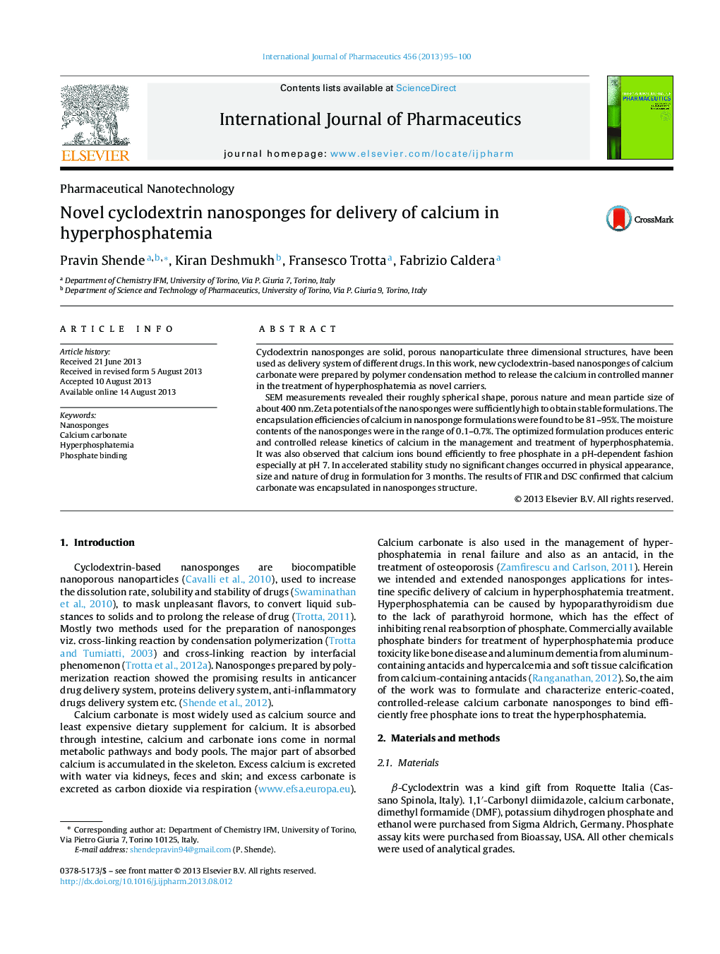 Novel cyclodextrin nanosponges for delivery of calcium in hyperphosphatemia