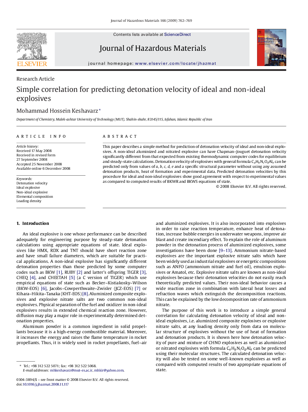 Simple correlation for predicting detonation velocity of ideal and non-ideal explosives