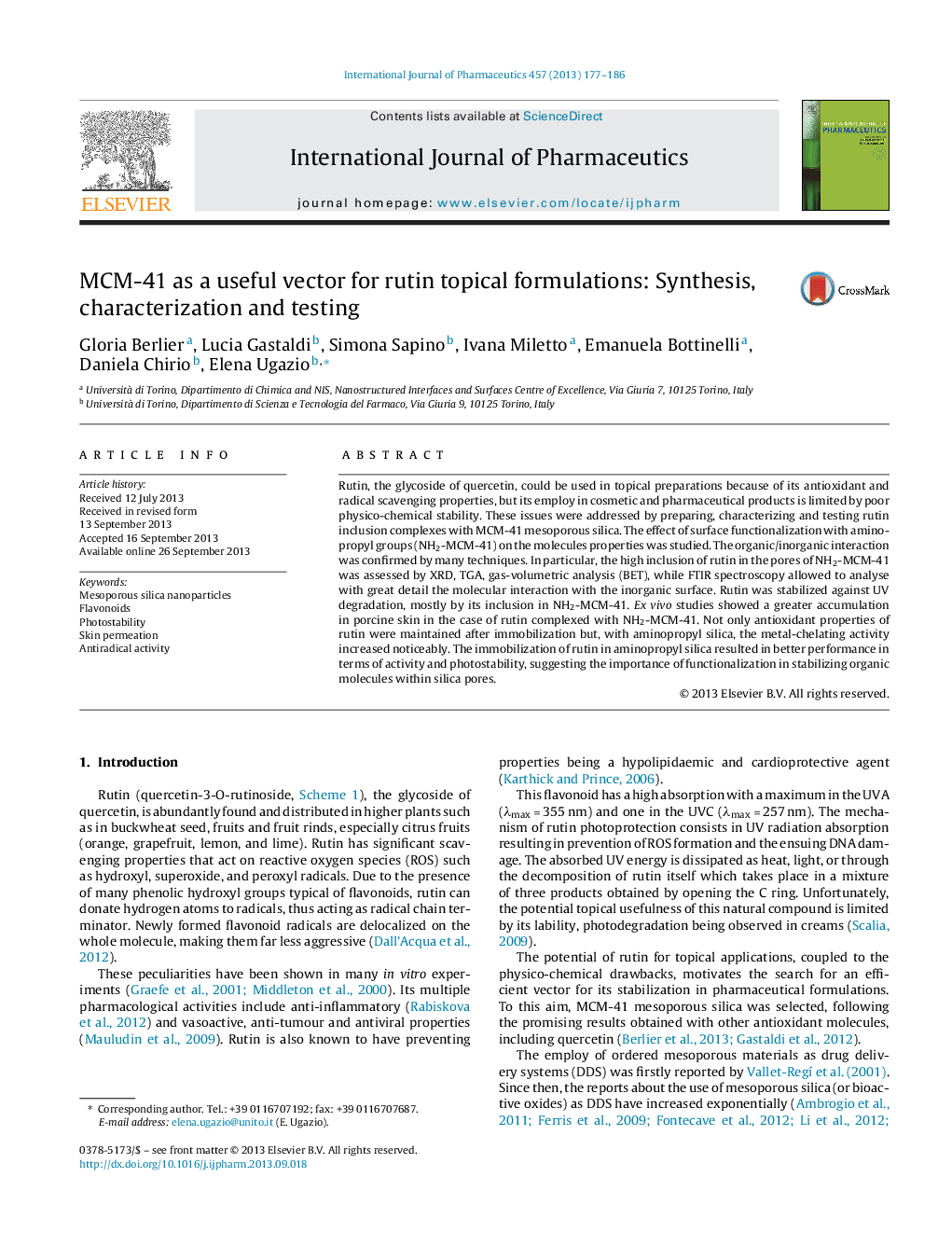 MCM-41 as a useful vector for rutin topical formulations: Synthesis, characterization and testing