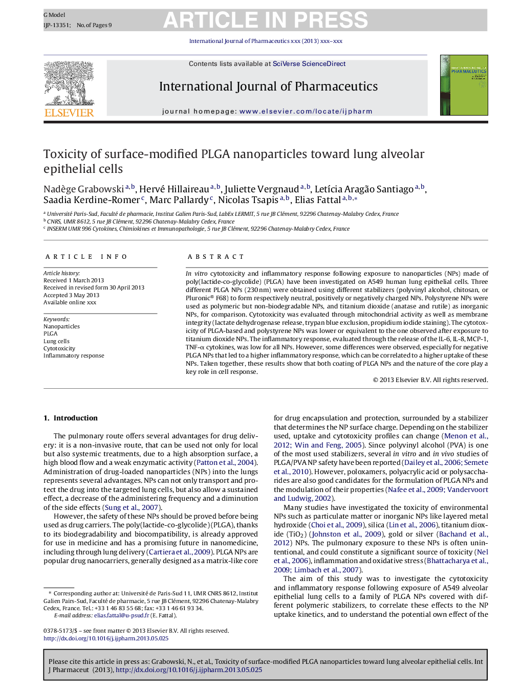 Toxicity of surface-modified PLGA nanoparticles toward lung alveolar epithelial cells