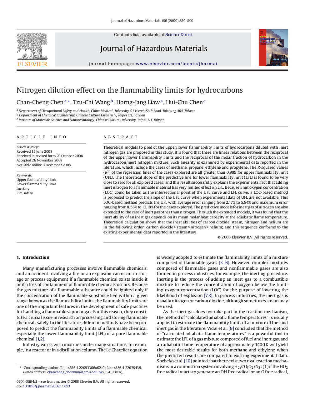 Nitrogen dilution effect on the flammability limits for hydrocarbons