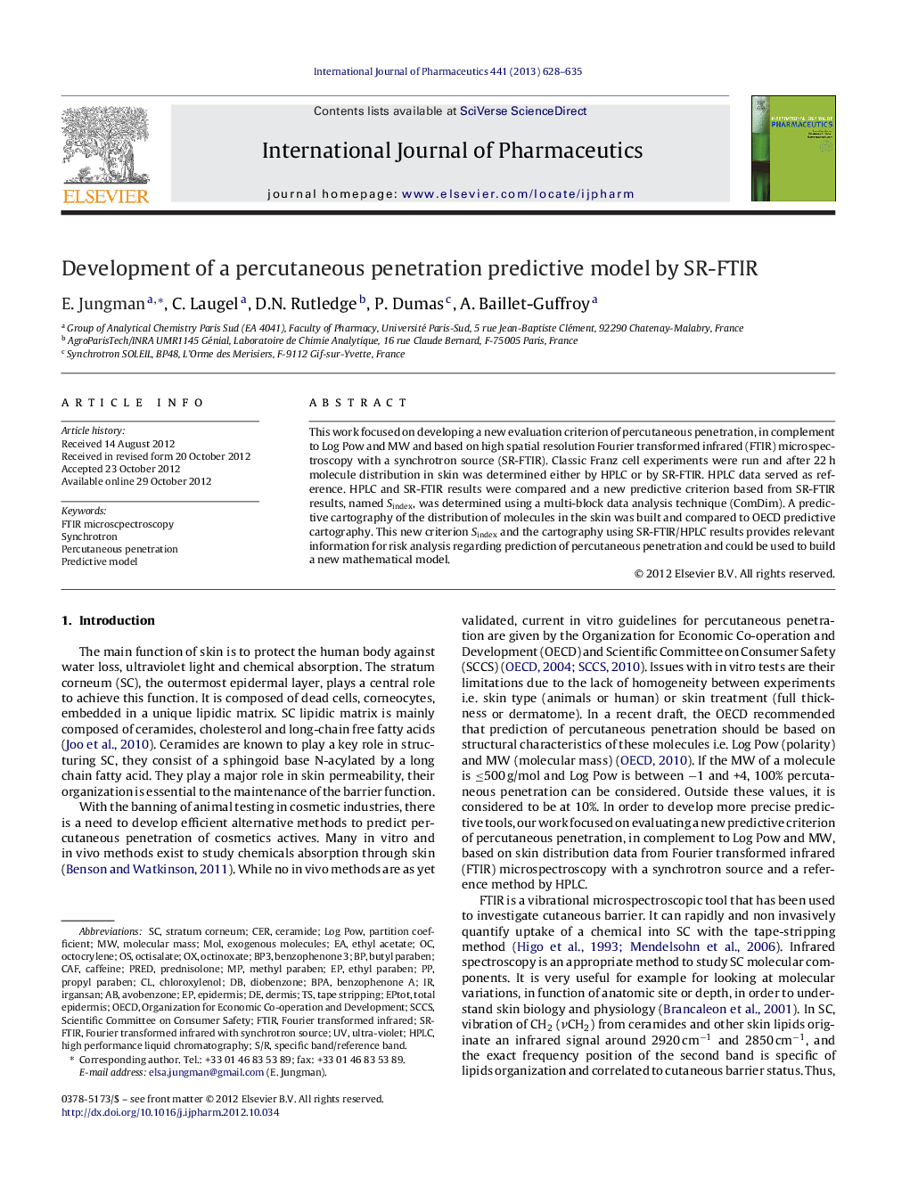 Development of a percutaneous penetration predictive model by SR-FTIR