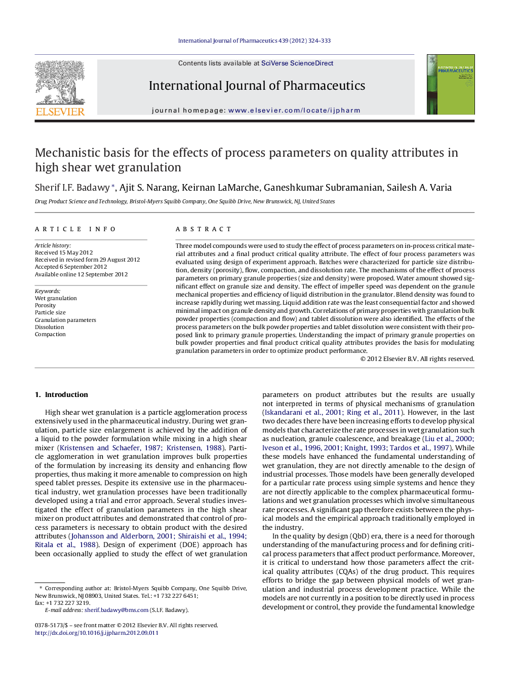 Mechanistic basis for the effects of process parameters on quality attributes in high shear wet granulation