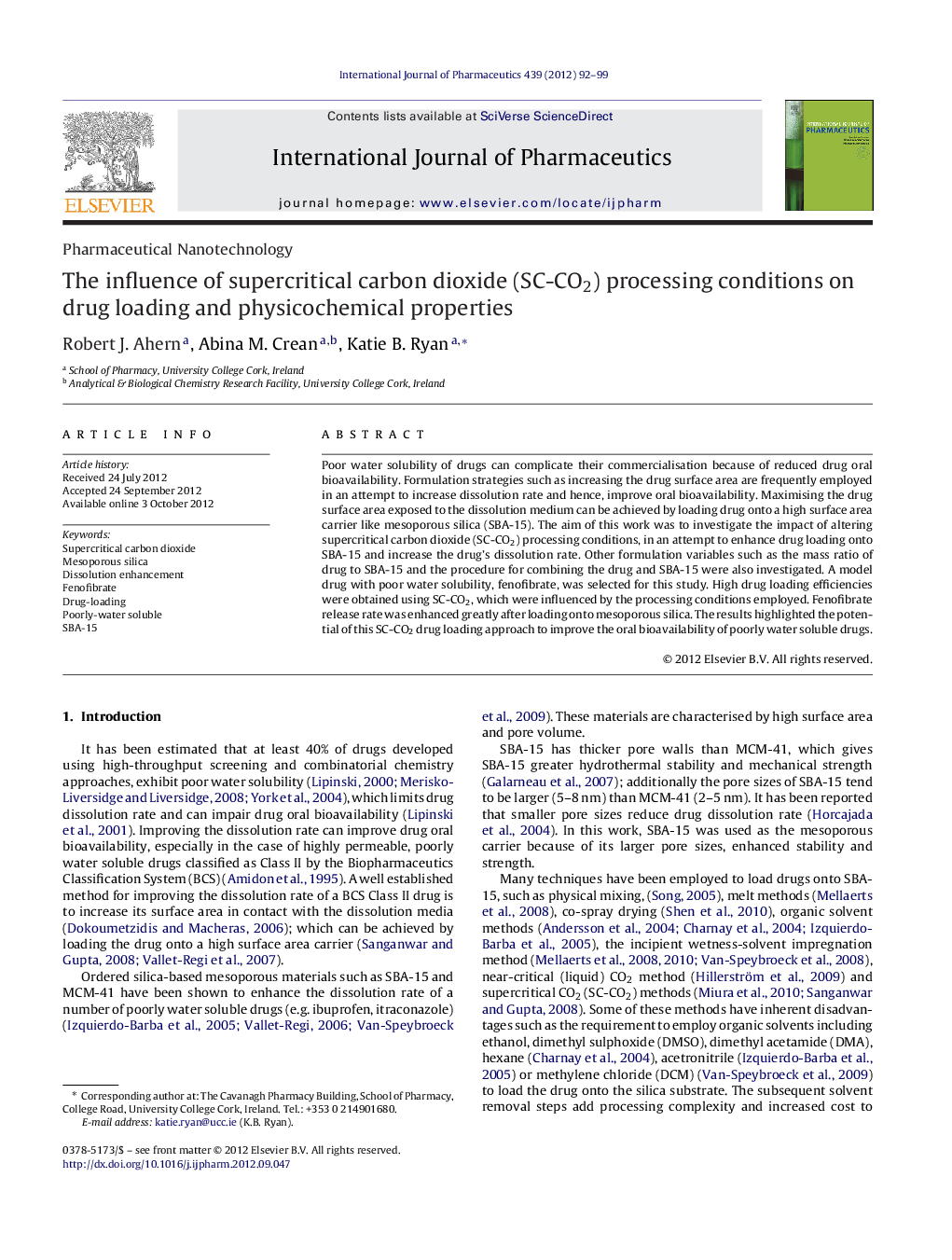 The influence of supercritical carbon dioxide (SC-CO2) processing conditions on drug loading and physicochemical properties