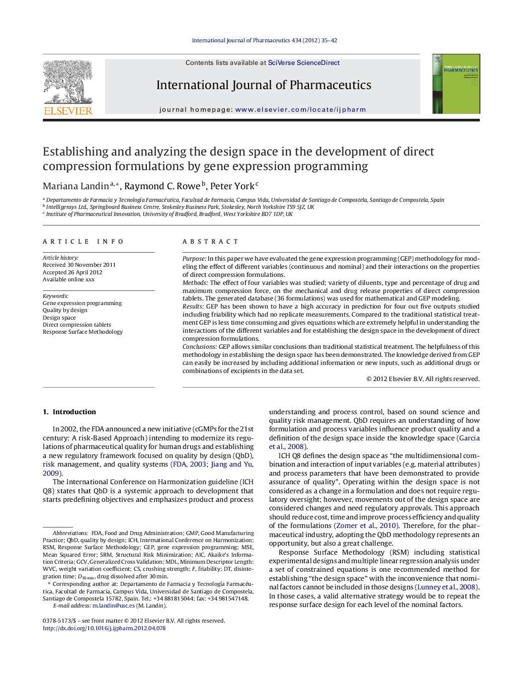 Establishing and analyzing the design space in the development of direct compression formulations by gene expression programming