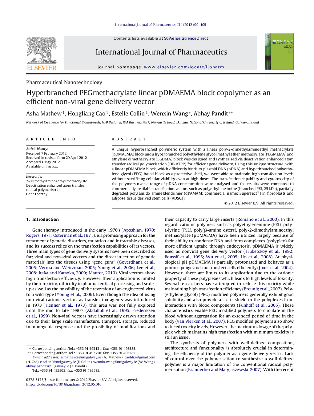 Hyperbranched PEGmethacrylate linear pDMAEMA block copolymer as an efficient non-viral gene delivery vector