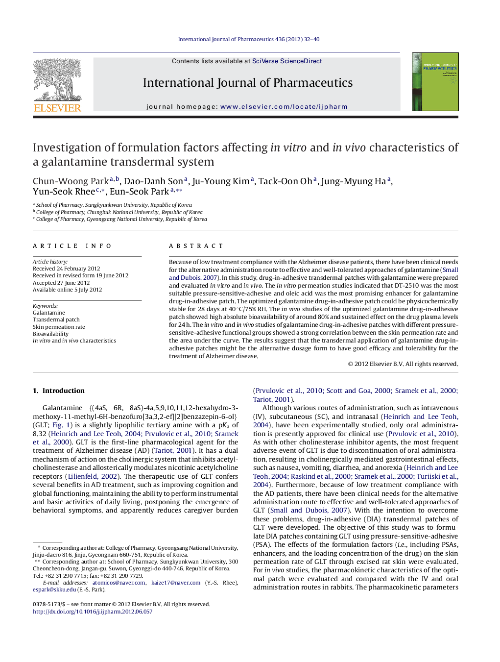 Investigation of formulation factors affecting in vitro and in vivo characteristics of a galantamine transdermal system