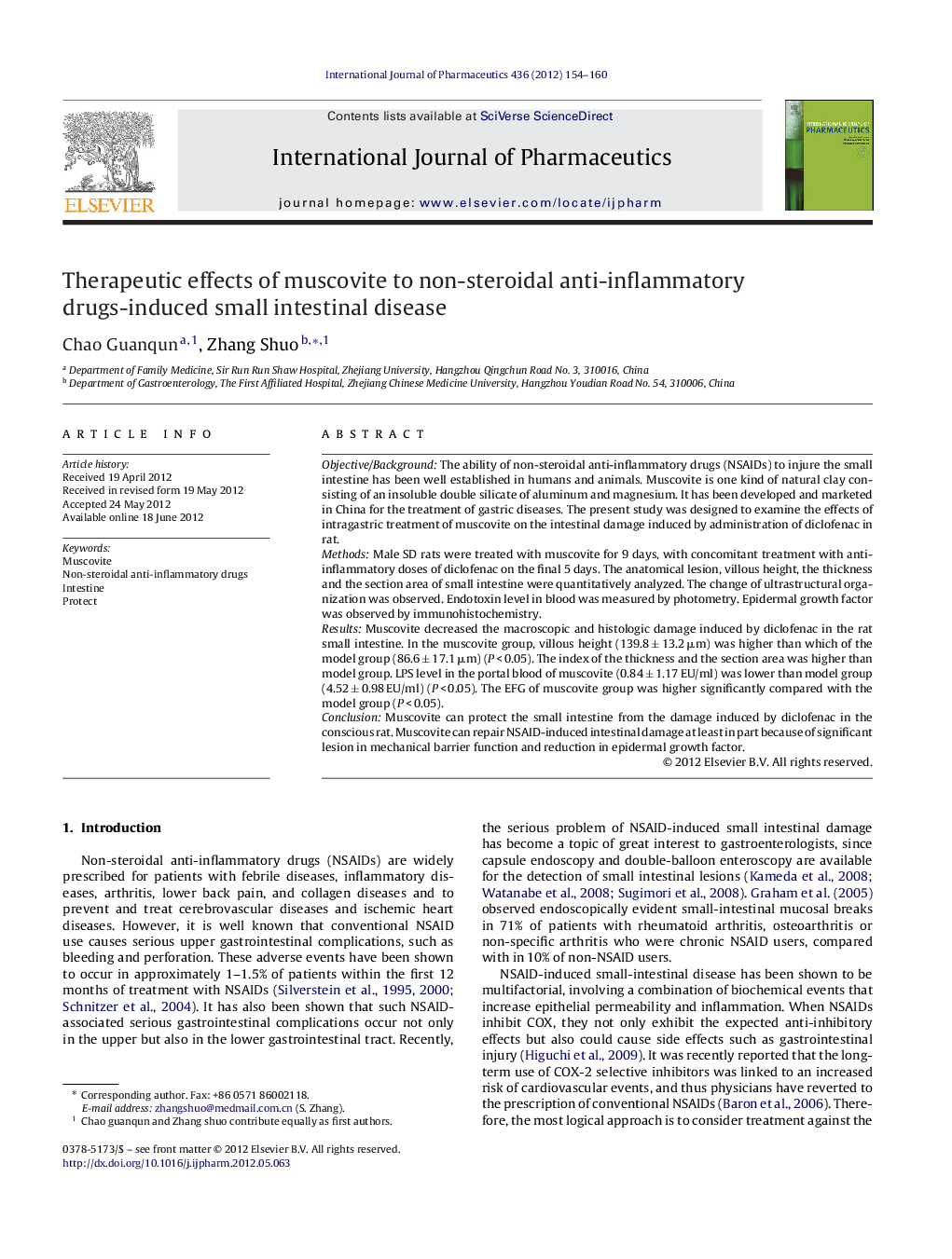 Therapeutic effects of muscovite to non-steroidal anti-inflammatory drugs-induced small intestinal disease