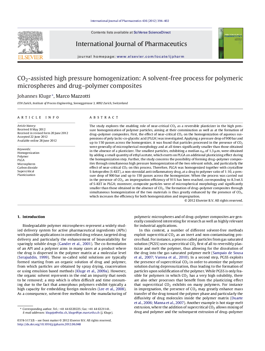 CO2-assisted high pressure homogenization: A solvent-free process for polymeric microspheres and drug-polymer composites