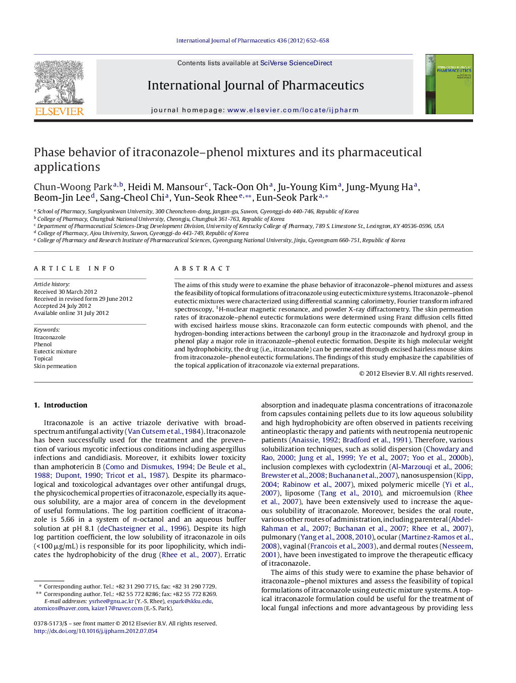 Phase behavior of itraconazole-phenol mixtures and its pharmaceutical applications