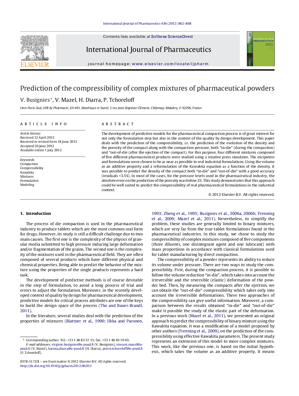 Prediction of the compressibility of complex mixtures of pharmaceutical powders