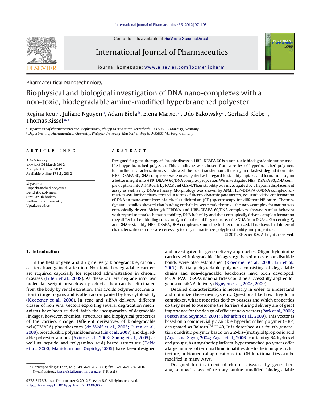 Biophysical and biological investigation of DNA nano-complexes with a non-toxic, biodegradable amine-modified hyperbranched polyester