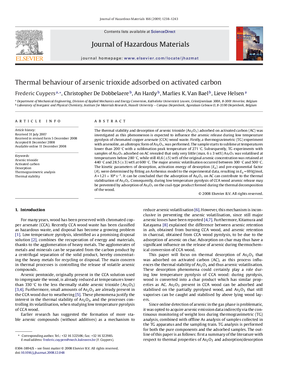 Thermal behaviour of arsenic trioxide adsorbed on activated carbon