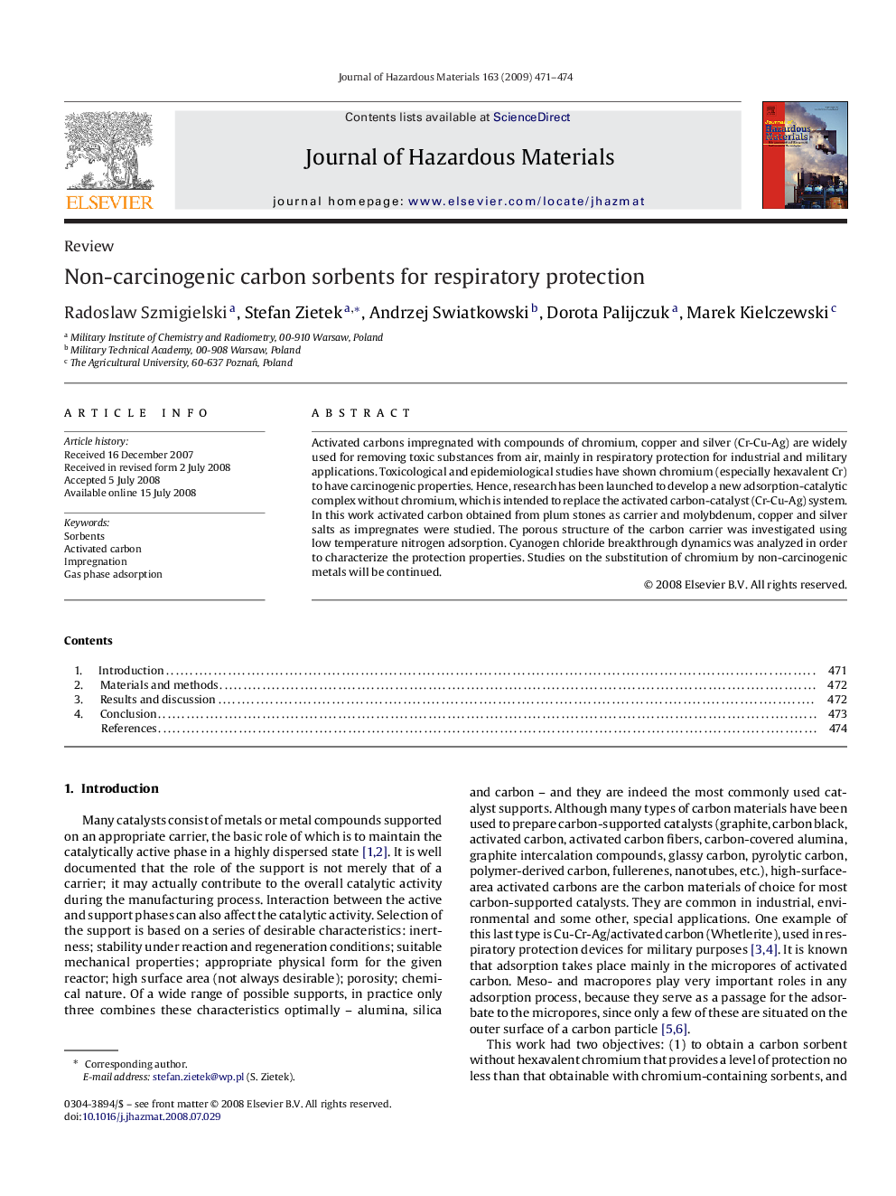 Non-carcinogenic carbon sorbents for respiratory protection