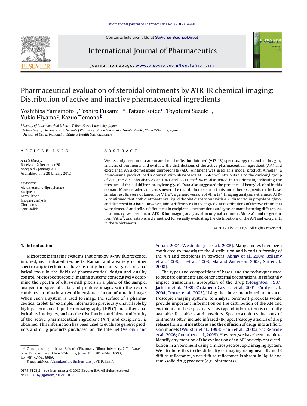 Pharmaceutical evaluation of steroidal ointments by ATR-IR chemical imaging: Distribution of active and inactive pharmaceutical ingredients