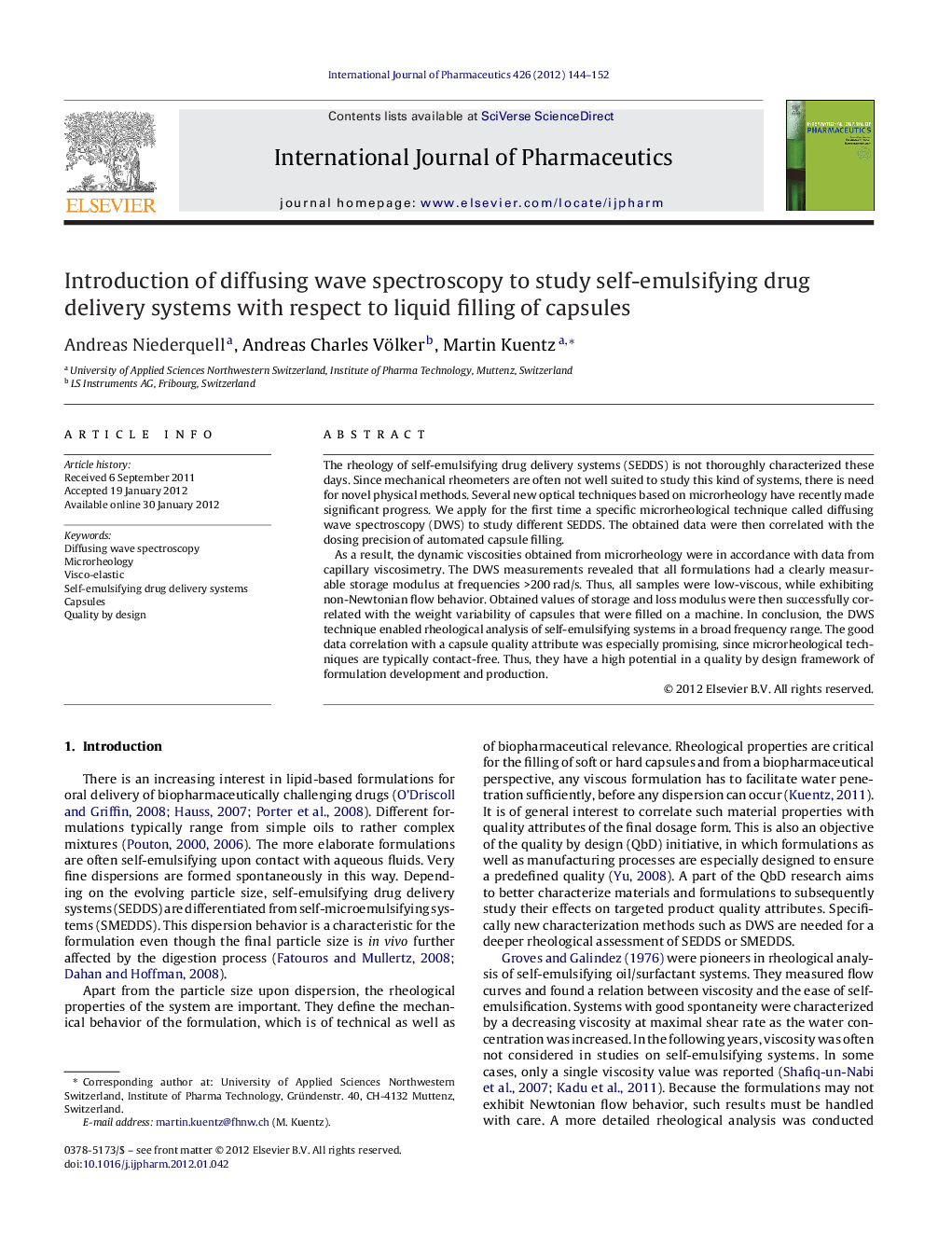 Introduction of diffusing wave spectroscopy to study self-emulsifying drug delivery systems with respect to liquid filling of capsules