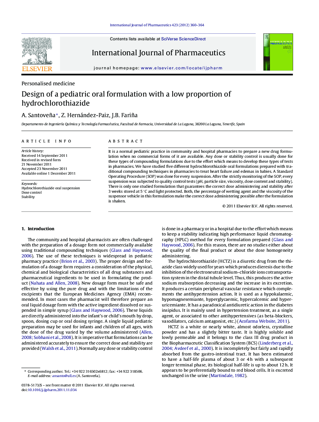Design of a pediatric oral formulation with a low proportion of hydrochlorothiazide