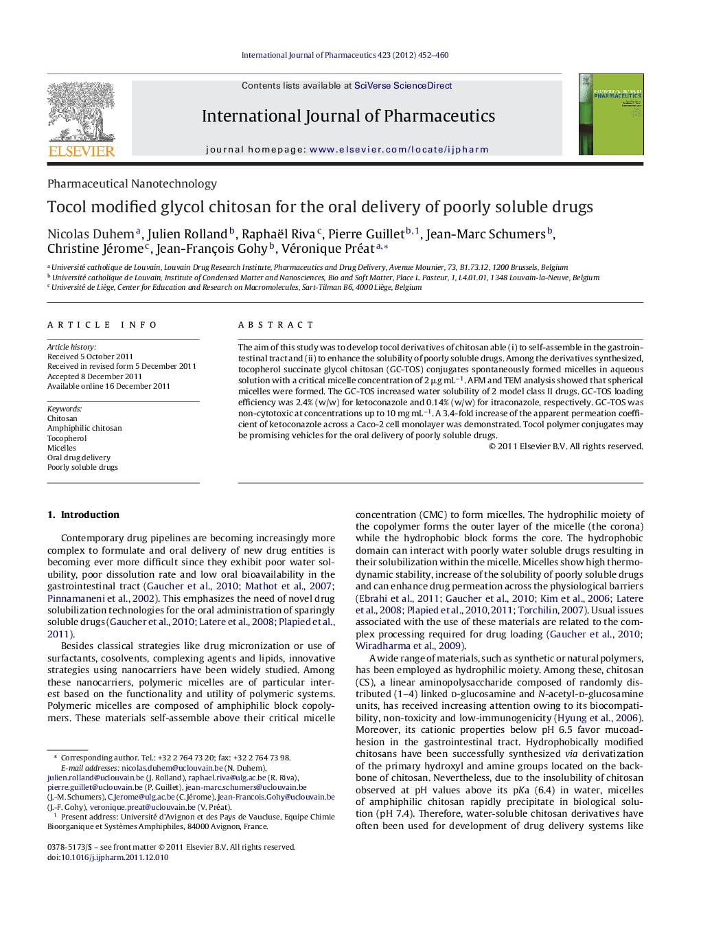 Pharmaceutical NanotechnologyTocol modified glycol chitosan for the oral delivery of poorly soluble drugs