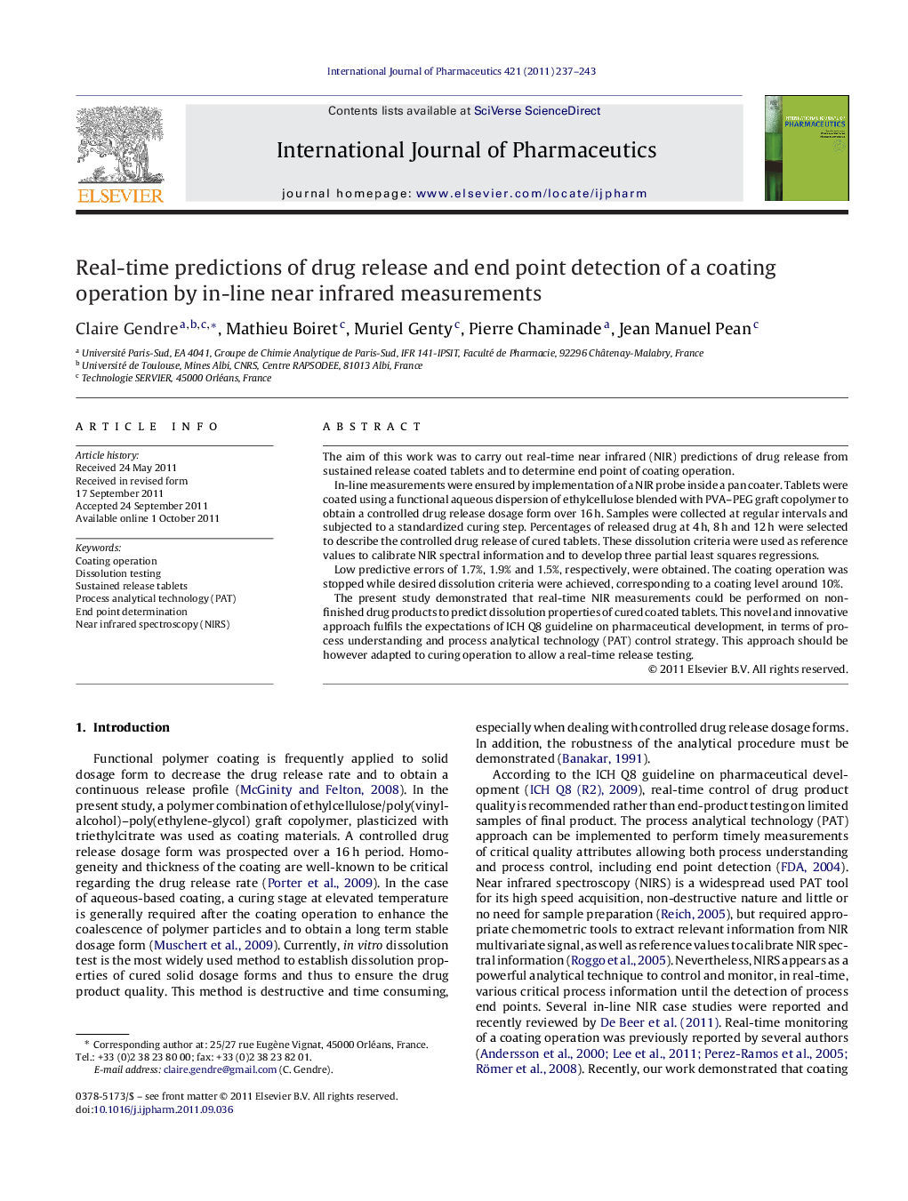 Real-time predictions of drug release and end point detection of a coating operation by in-line near infrared measurements