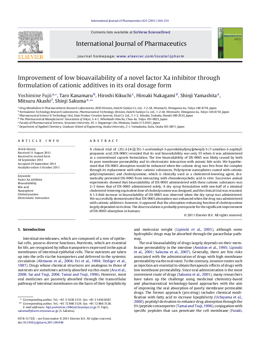 Improvement of low bioavailability of a novel factor Xa inhibitor through formulation of cationic additives in its oral dosage form