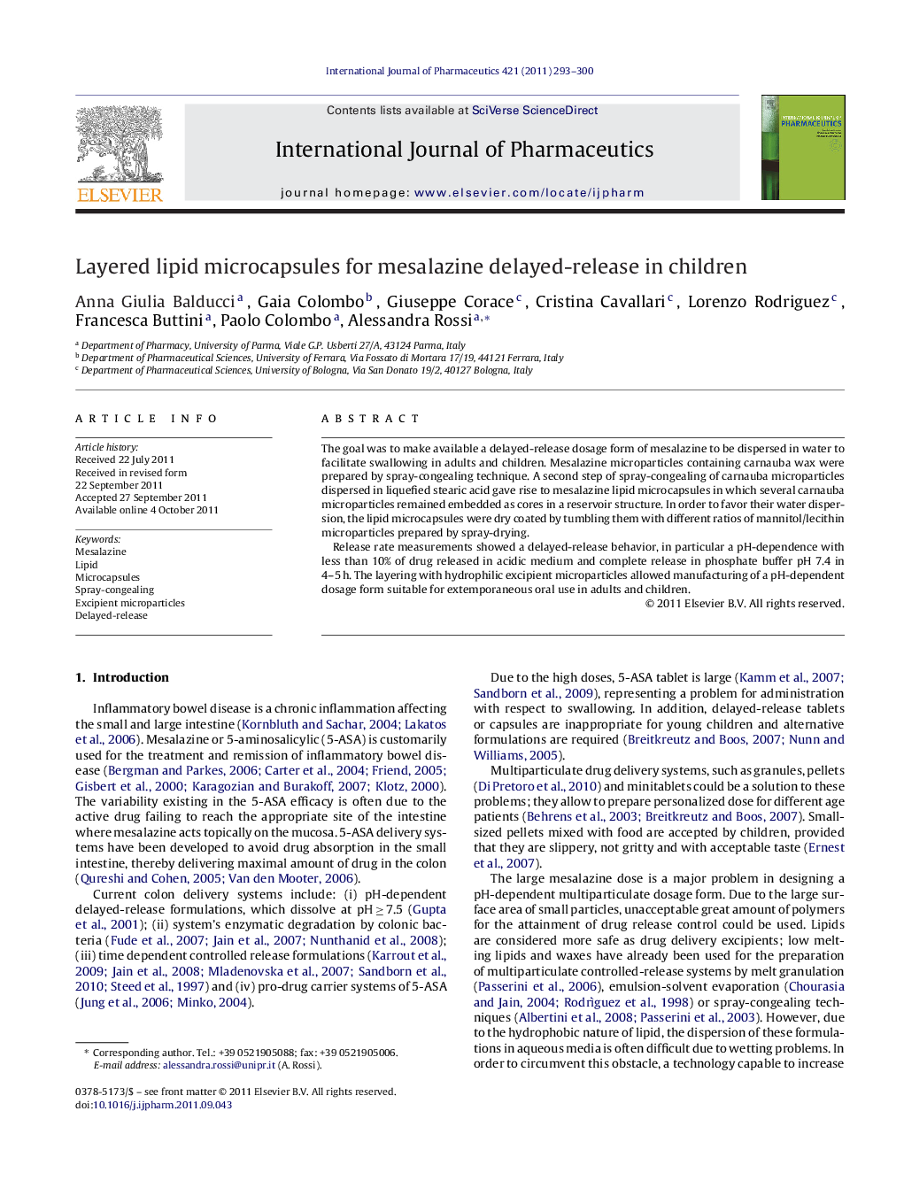 Personalised MedicinesLayered lipid microcapsules for mesalazine delayed-release in children