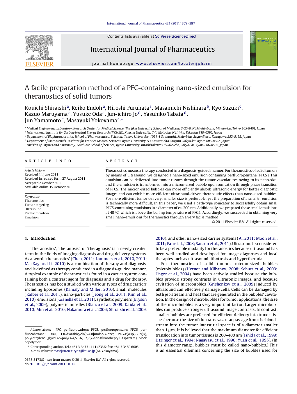 A facile preparation method of a PFC-containing nano-sized emulsion for theranostics of solid tumors