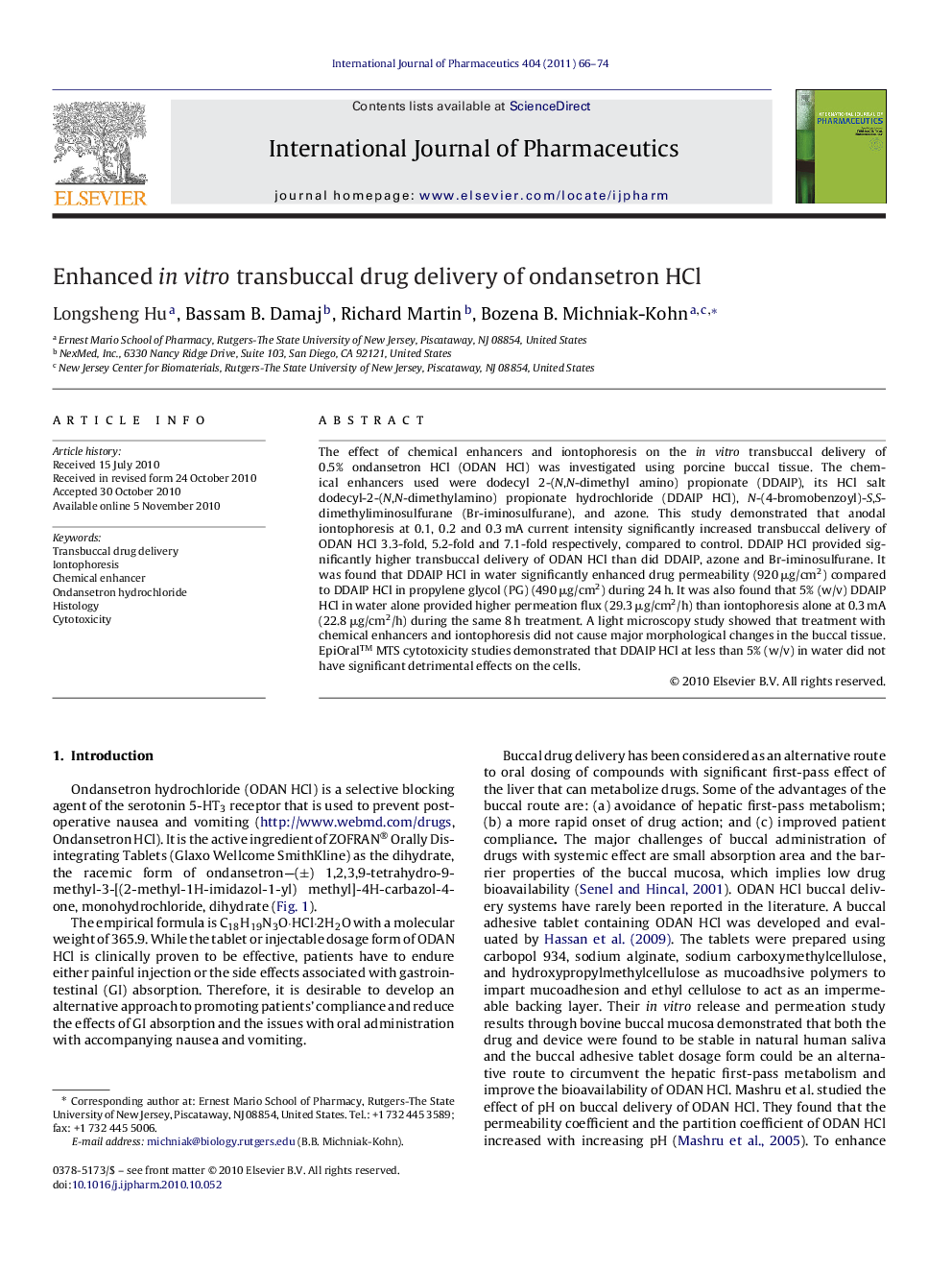 Enhanced in vitro transbuccal drug delivery of ondansetron HCl