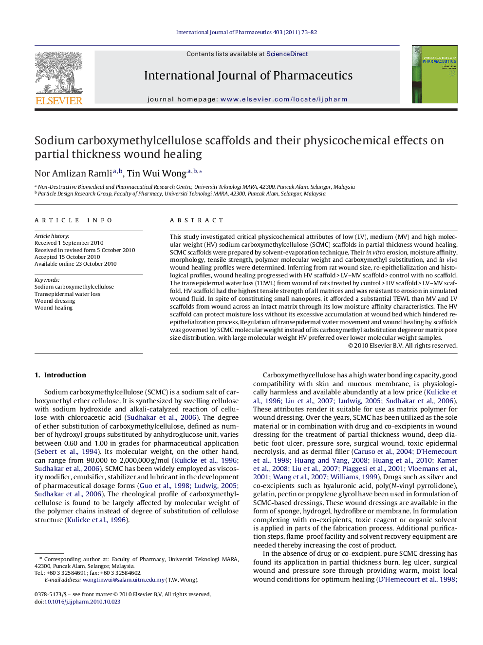 Sodium carboxymethylcellulose scaffolds and their physicochemical effects on partial thickness wound healing