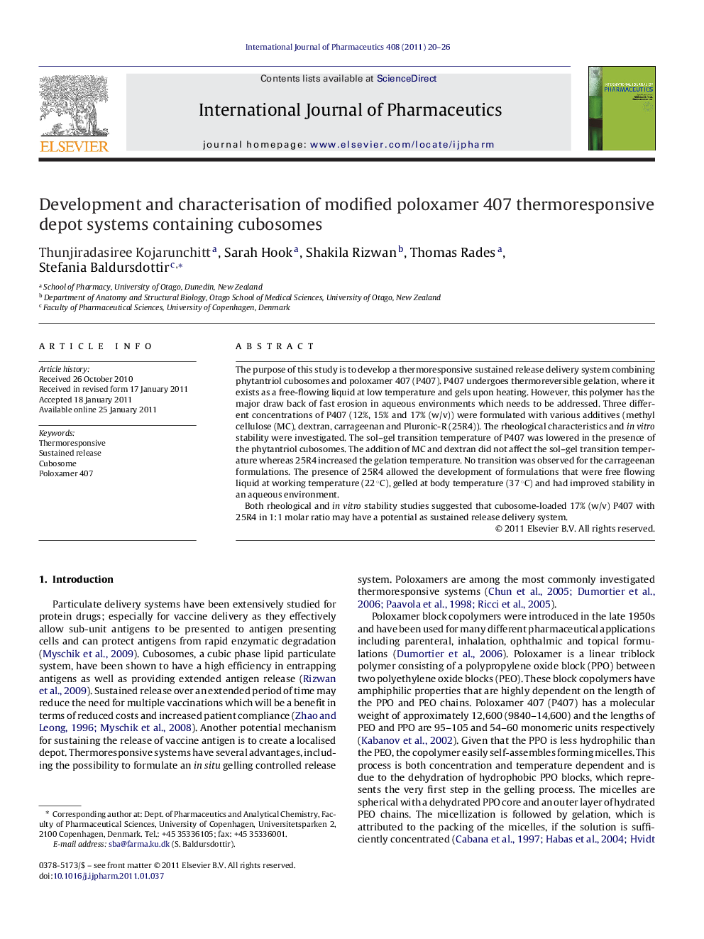 Development and characterisation of modified poloxamer 407 thermoresponsive depot systems containing cubosomes