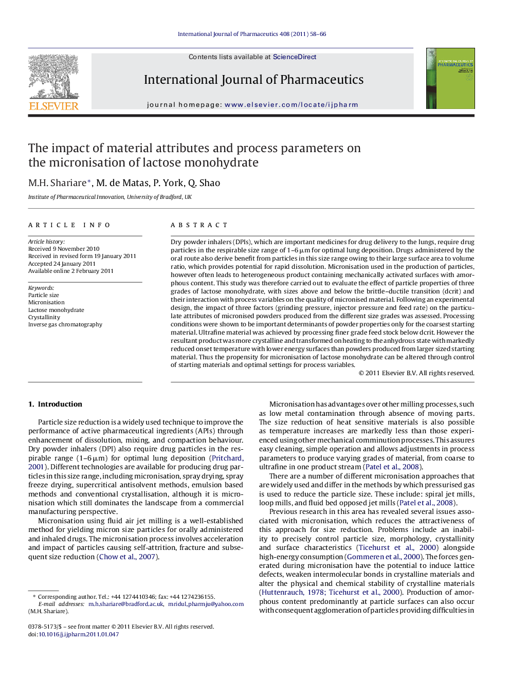 The impact of material attributes and process parameters on the micronisation of lactose monohydrate