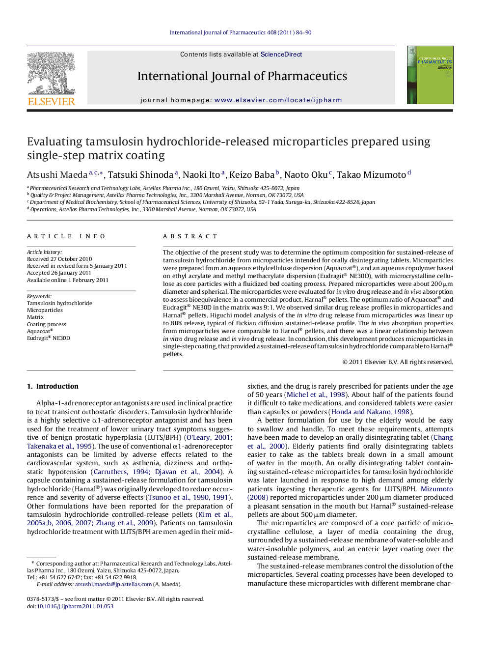 Evaluating tamsulosin hydrochloride-released microparticles prepared using single-step matrix coating