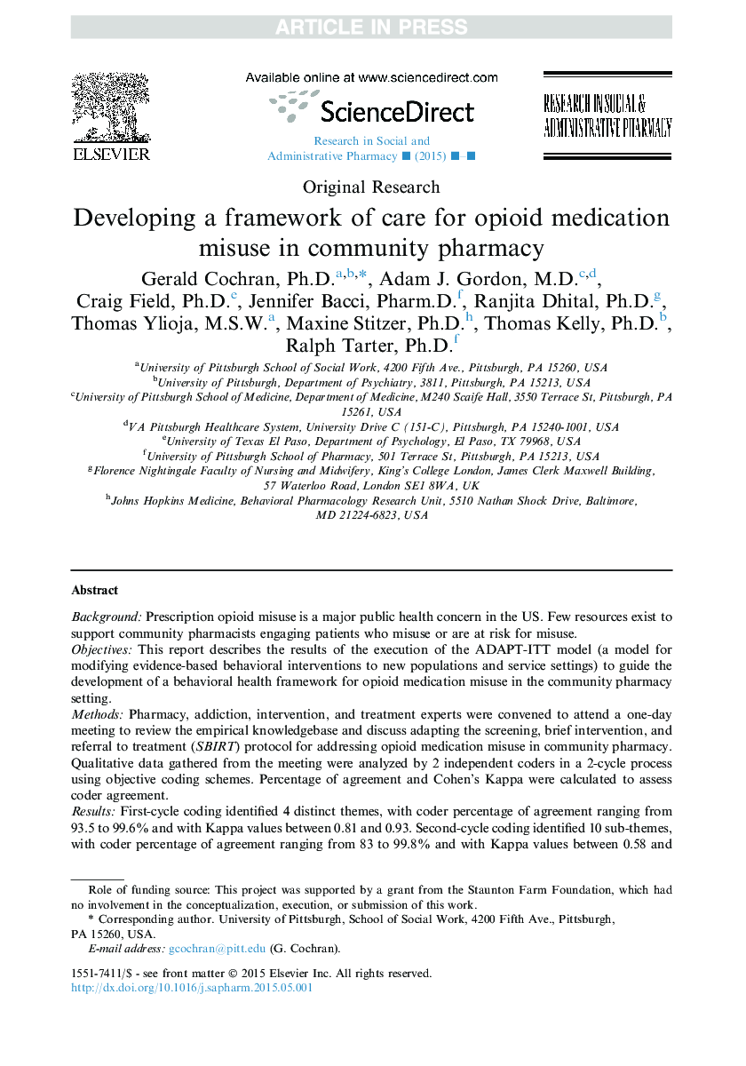 Developing a framework of care for opioid medication misuse in community pharmacy