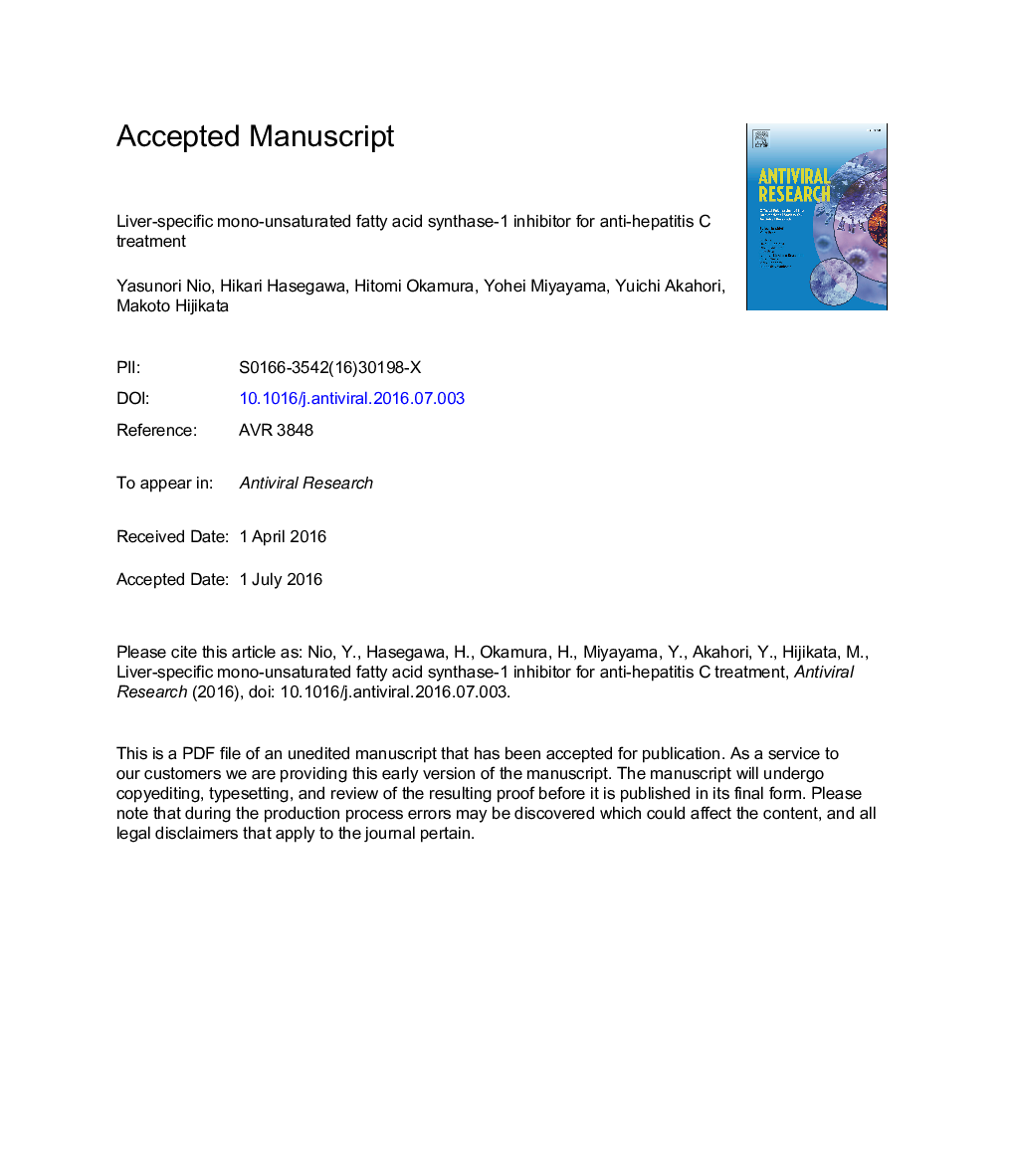 Liver-specific mono-unsaturated fatty acid synthase-1 inhibitor for anti-hepatitis C treatment