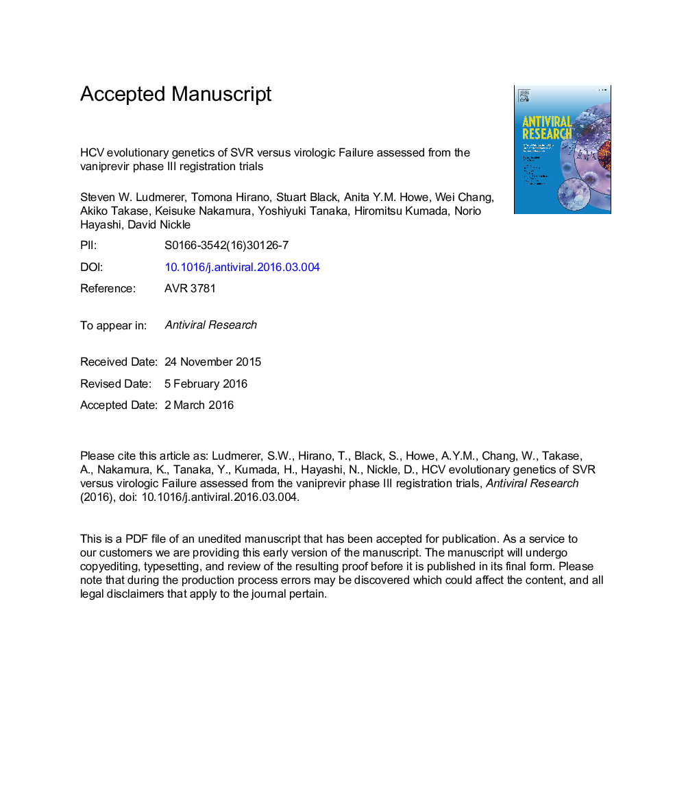 HCV evolutionary genetics of SVR versus virologic failure assessed from the vaniprevir phase III registration trials