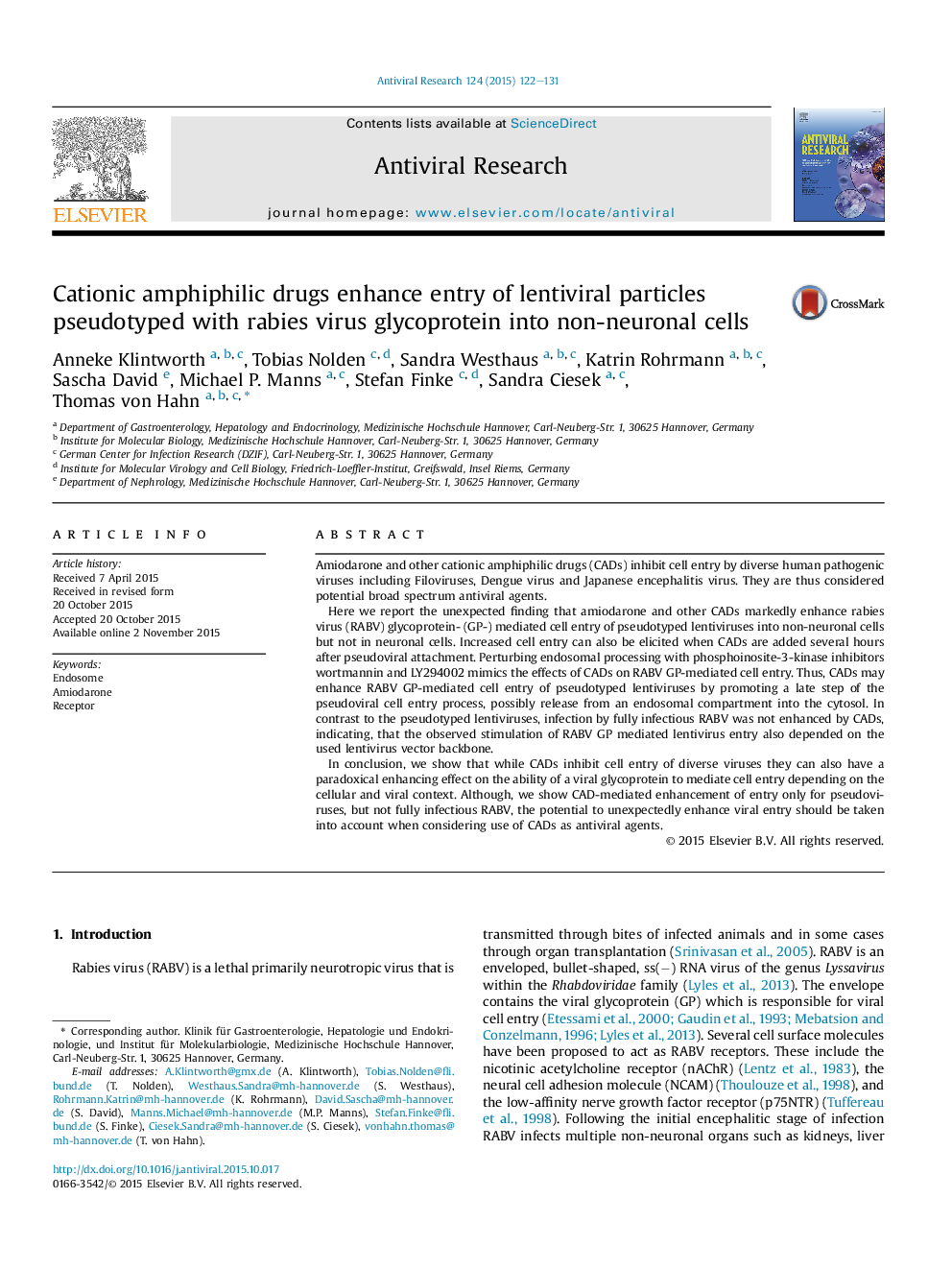 Cationic amphiphilic drugs enhance entry of lentiviral particles pseudotyped with rabies virus glycoprotein into non-neuronal cells