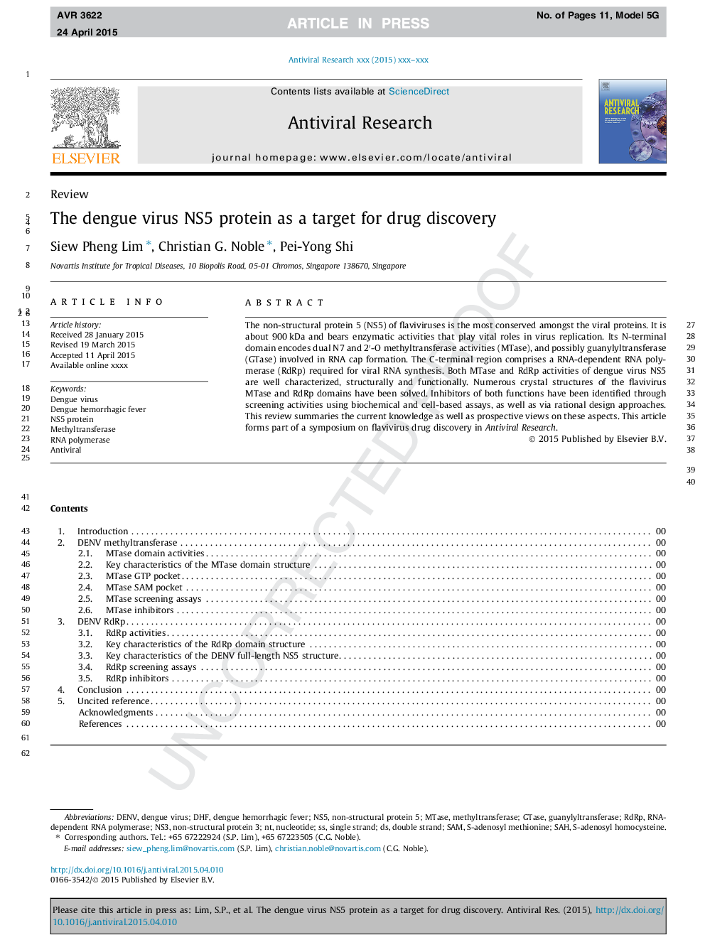 The dengue virus NS5 protein as a target for drug discovery