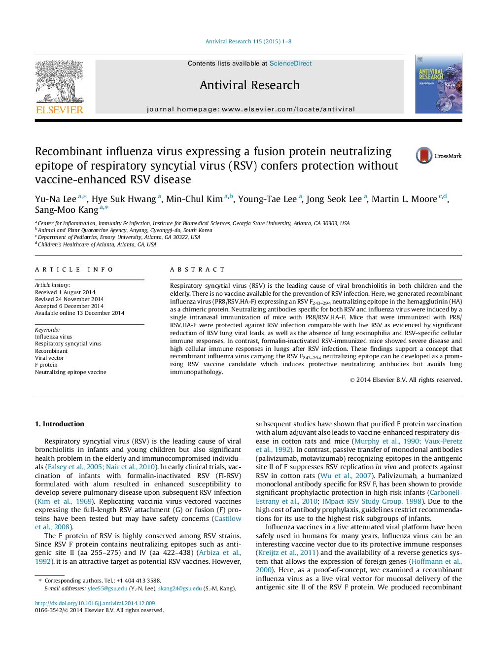عکس صفحه اول مقاله: Recombinant influenza virus expressing a fusion protein neutralizing epitope of respiratory syncytial virus (RSV) confers protection without vaccine-enhanced RSV disease Recombinant influenza virus expressing a fusion protein neutralizing epitope of respiratory syncytial virus (RSV) confers protection without vaccine-enhanced RSV disease