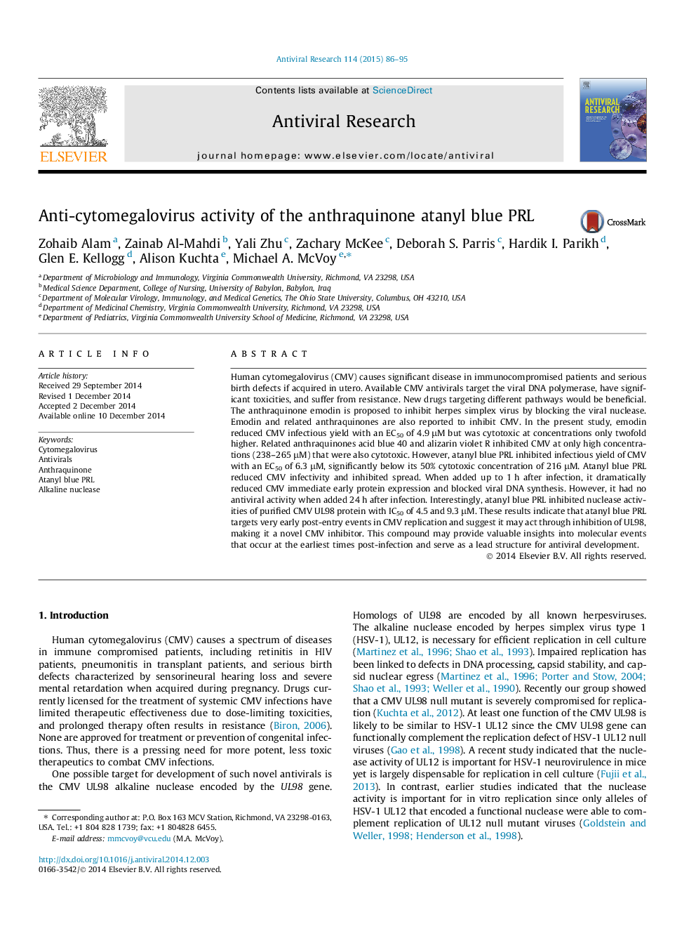 Anti-cytomegalovirus activity of the anthraquinone atanyl blue PRL