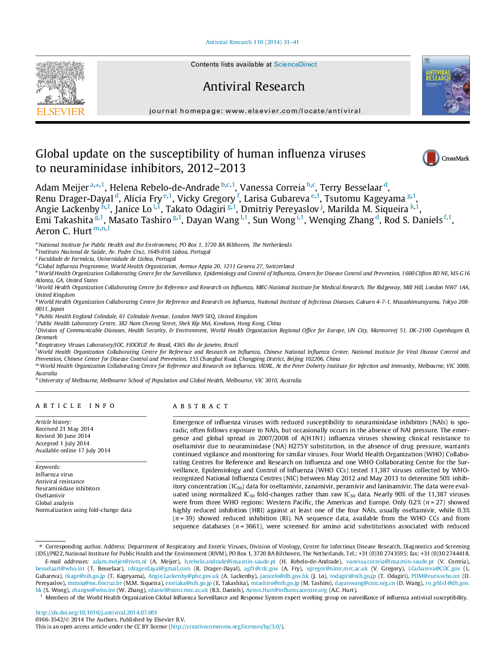 Global update on the susceptibility of human influenza viruses to neuraminidase inhibitors, 2012-2013