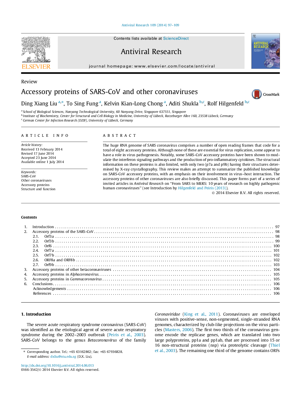 Accessory proteins of SARS-CoV and other coronaviruses