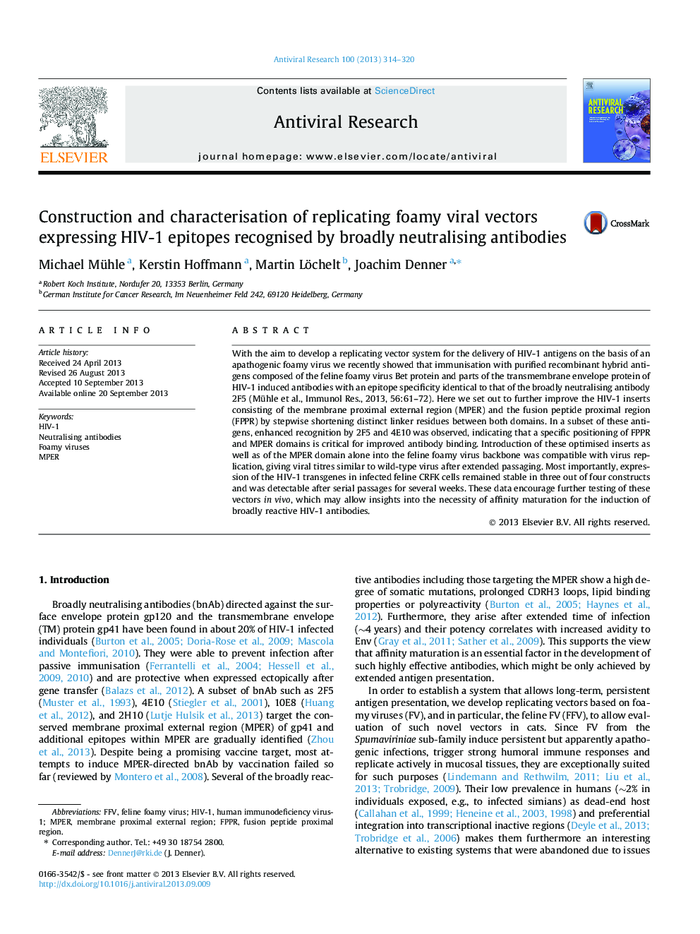 Construction and characterisation of replicating foamy viral vectors expressing HIV-1 epitopes recognised by broadly neutralising antibodies