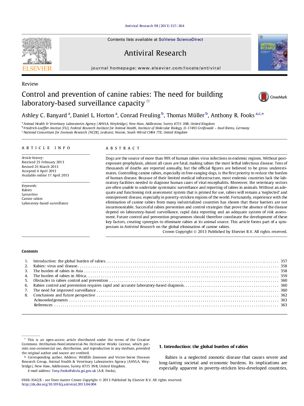 Control and prevention of canine rabies: The need for building laboratory-based surveillance capacity