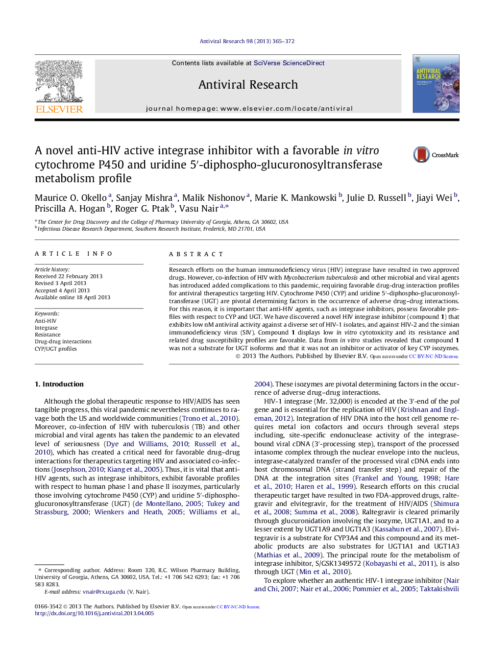 A novel anti-HIV active integrase inhibitor with a favorable in vitro cytochrome P450 and uridine 5â²-diphospho-glucuronosyltransferase metabolism profile