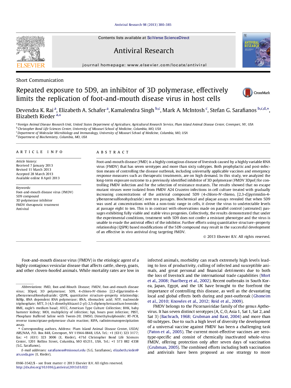 Repeated exposure to 5D9, an inhibitor of 3D polymerase, effectively limits the replication of foot-and-mouth disease virus in host cells