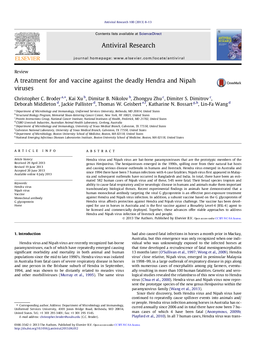 ReviewA treatment for and vaccine against the deadly Hendra and Nipah viruses