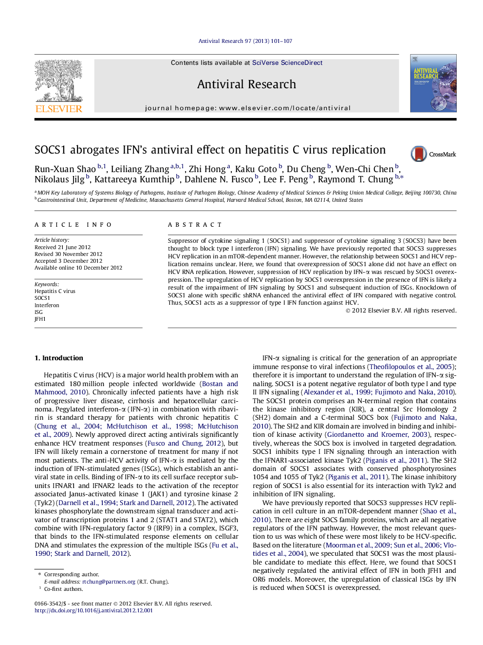 SOCS1 abrogates IFN's antiviral effect on hepatitis C virus replication