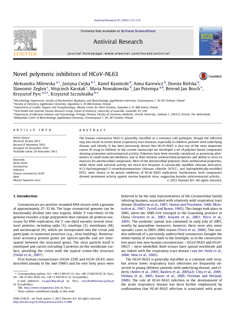 Novel polymeric inhibitors of HCoV-NL63