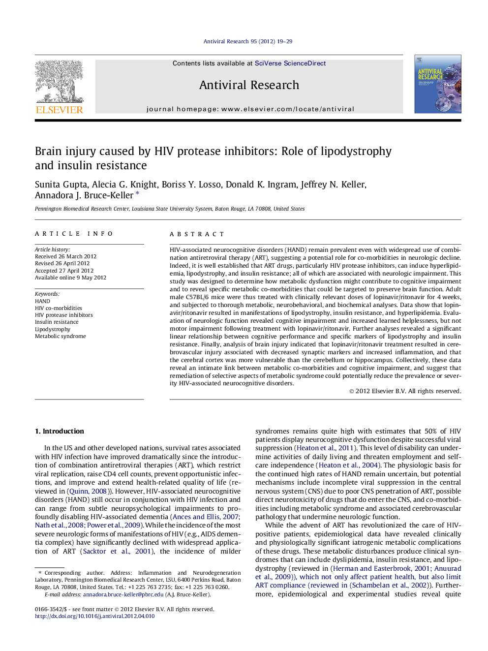 Brain injury caused by HIV protease inhibitors: Role of lipodystrophy and insulin resistance