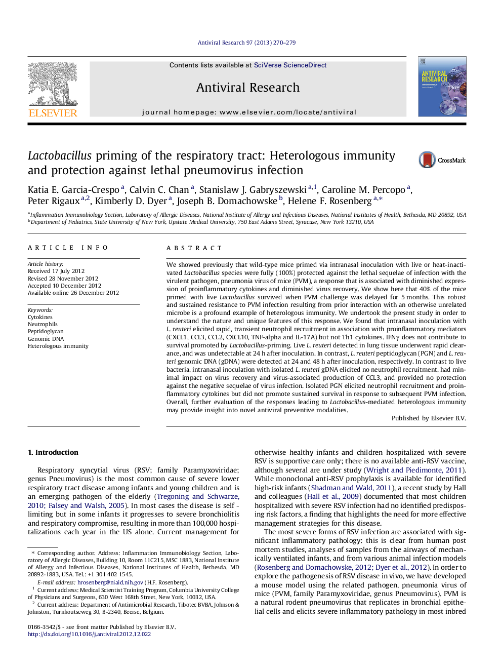 Lactobacillus priming of the respiratory tract: Heterologous immunity and protection against lethal pneumovirus infection